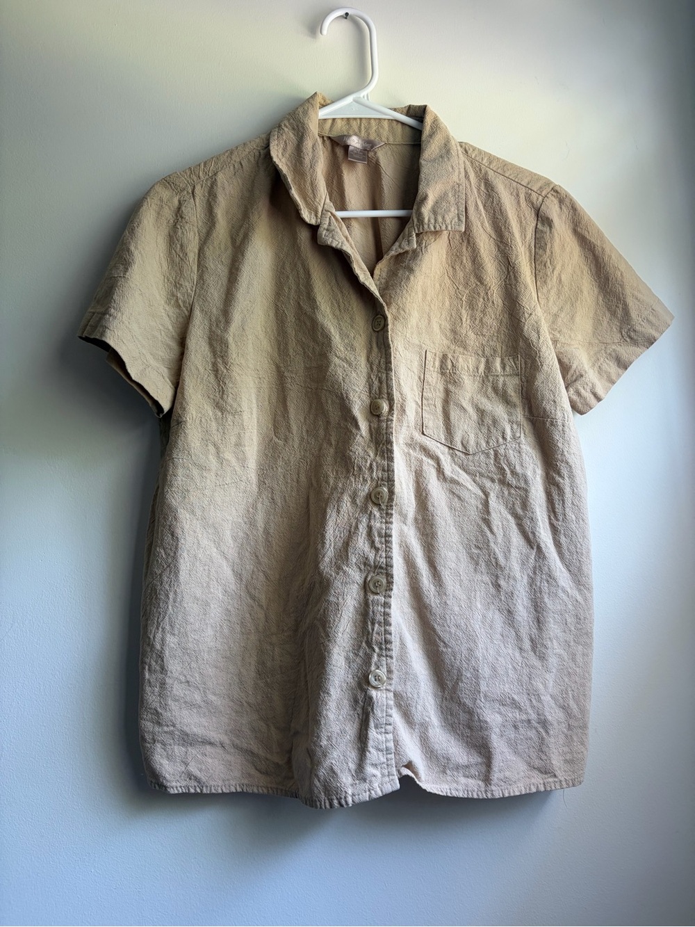 White Stag Button 100% Cotton Tan Pocket Short Sleeve Top Granola Minimalist